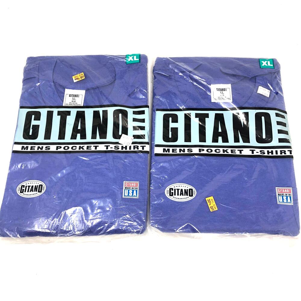 Gitano‎ Mens XL Pocket T Shirt Set of 2 Purple Poly Cotton Blend NOS Vintage 90s